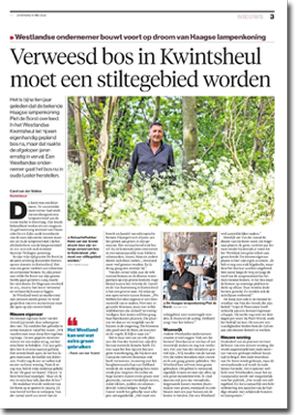 Artikel in de Haagsche Courant over Westlander die zich over het bos heeft ontfermd.