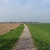 Rustiek weggetje, maar de geluiden van de autoweg en de landbouwmachines hoor je er niet bij...